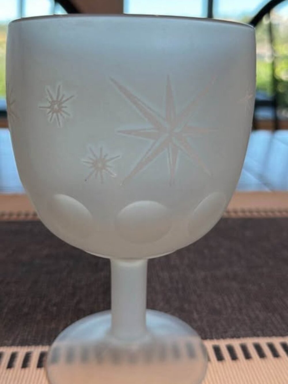 Vintage Frosted Starburst Thumbprint Glass Goblet